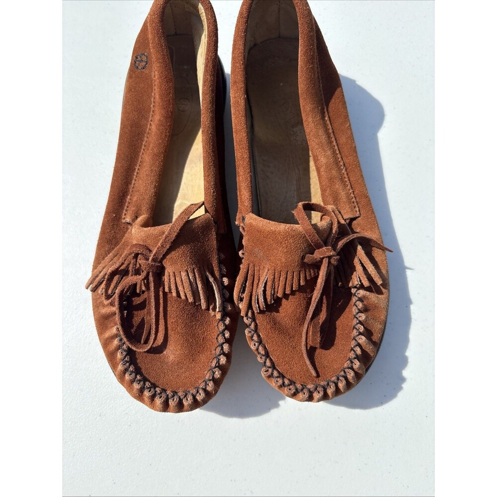 Peace Moccasins Donna Shoes Womens Size 11 W Wide Brown Suede Slip On Loafers - Picture 4 of 11